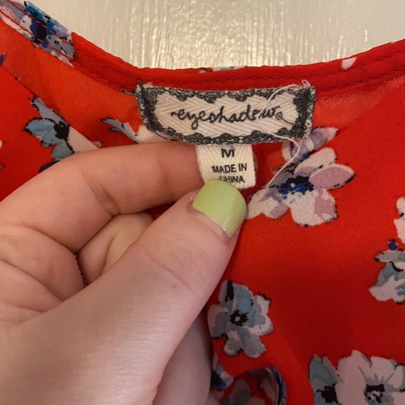 Red floral tank top with ruffle and tie - Picture 4 of 9